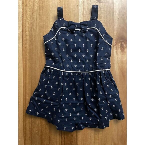 Janie and Jack Girls Nautical Anchor Navy Skort Romper Size 4 Sleeveless Casual - Picture 1 of 6